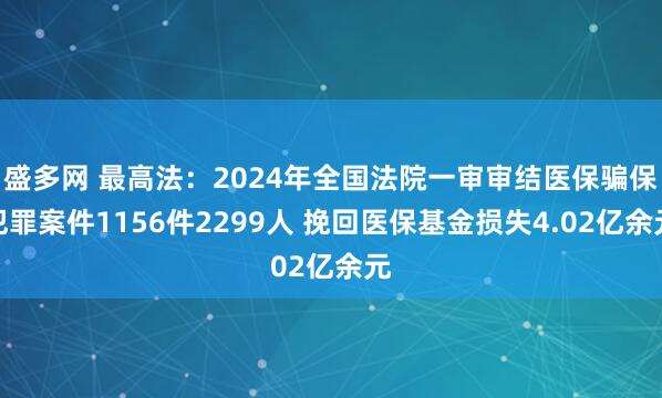盛多网 最高法：2024年全国法院一审审结医保骗保犯罪案件1156件2299人 挽回医保基金损失4.02亿余元